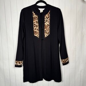 VTG Exclusively Misook Black Leopard Print Button Cardigan Office Tunic Jacket L